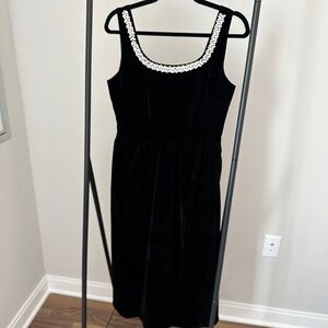 Black Velvet Embellished Midi Dress with Rhinestone Scoop Neckline